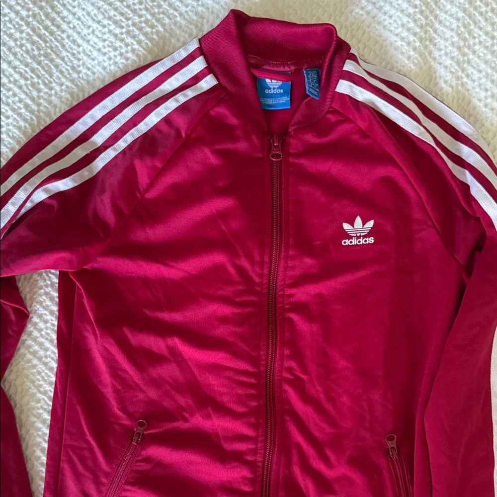 Adidas Kids Magenta Jacket with White Stripes - Picture 3 of 5